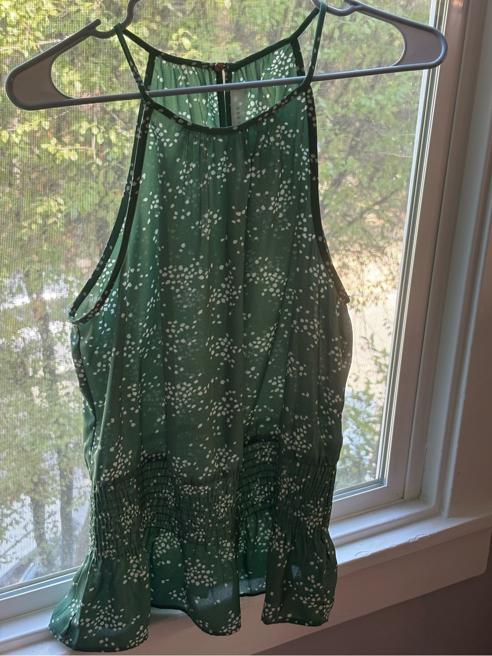 Lush Green Halter Camisole with White Dot Print
